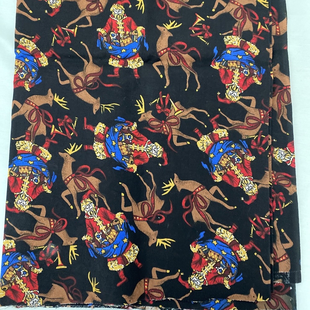 Fabric  Santa St. Nickolas  Reindeer Fabric Black 45x 39" Christmas Holiday